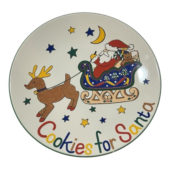MIKASA Cookies for Santa Plate Red Green Rudolph Holiday Decor LIKE NEW - Picture 1 of 11